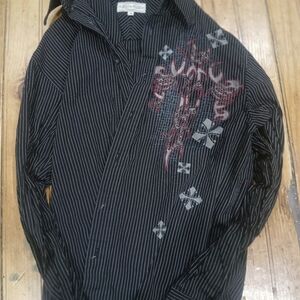 Mens Size S/M Y2K ROYAL CROSS black Pinstripe Dress Shirt